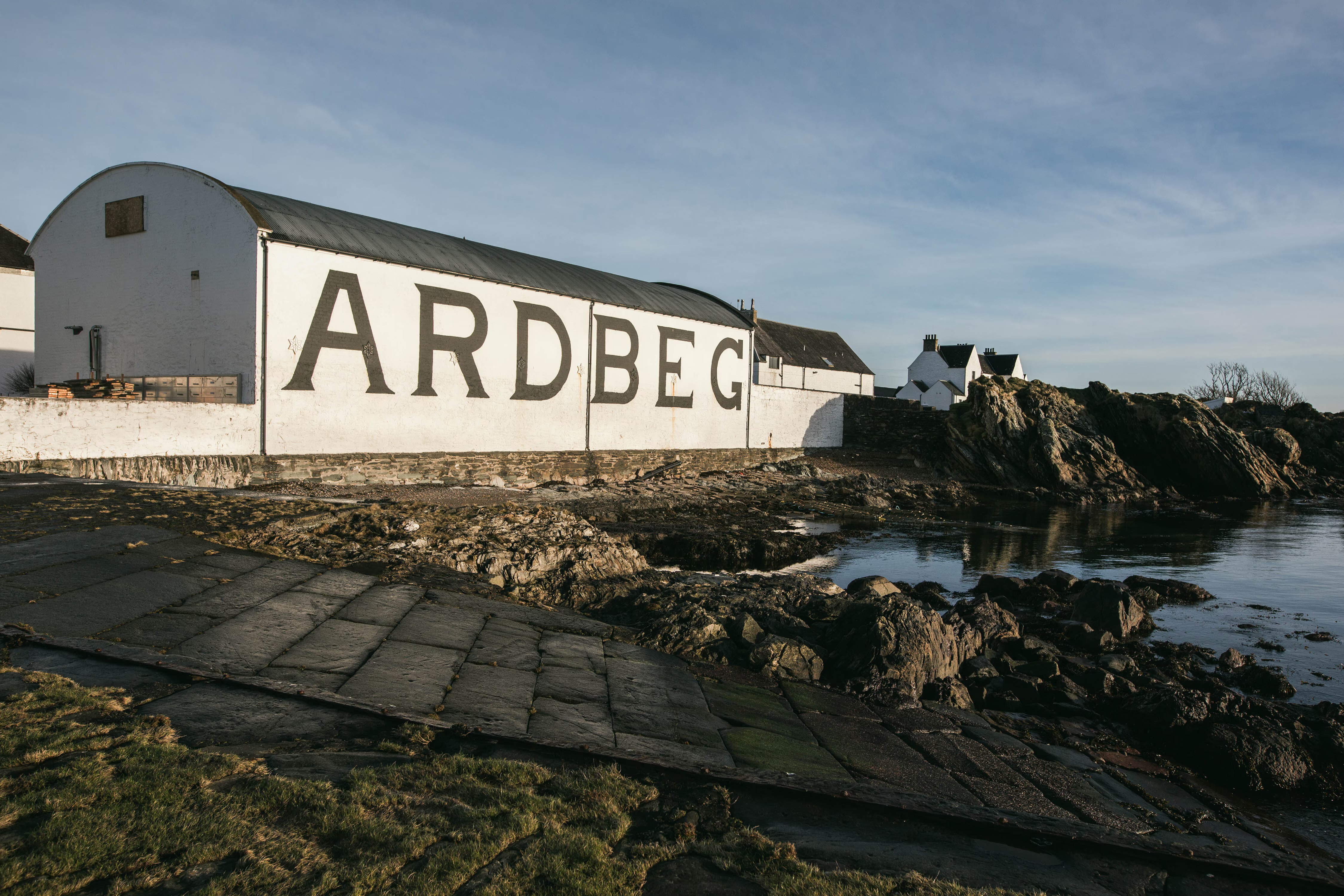 Iconic Ardbeg Distillery representing Scotland's finest whiskies from Islay